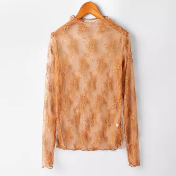 Lace blouse top shirt mesh transparent sexy women’s long sleeve - Picture 3 of 10